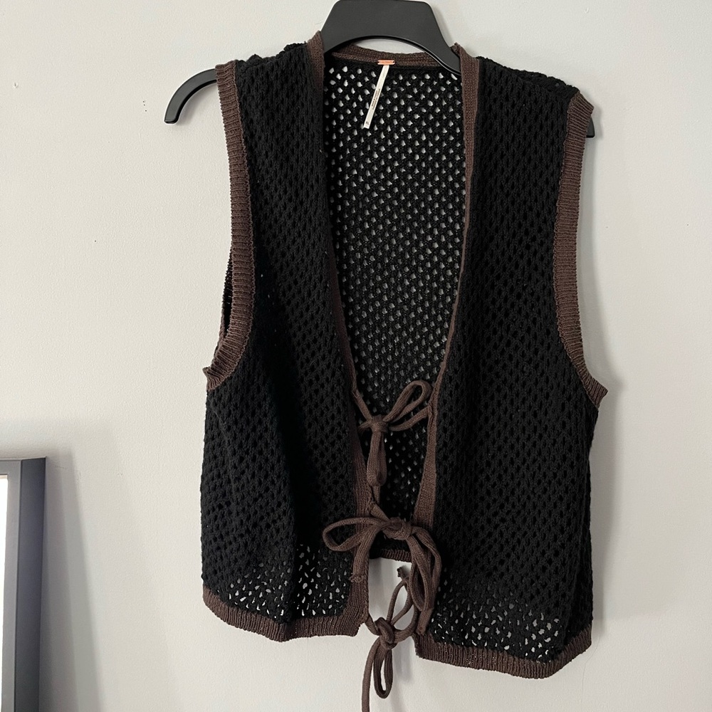 Free People Black and Brown Crochet Vest